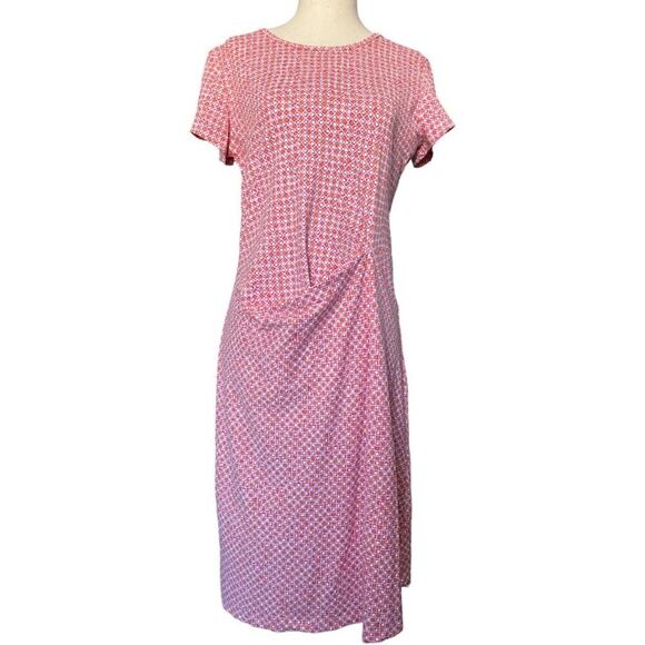 J McLaughlin Pink Orange Geometric Ruched Catalina Cloth Short Sleeve Dress Sz S - Picture 1 of 9